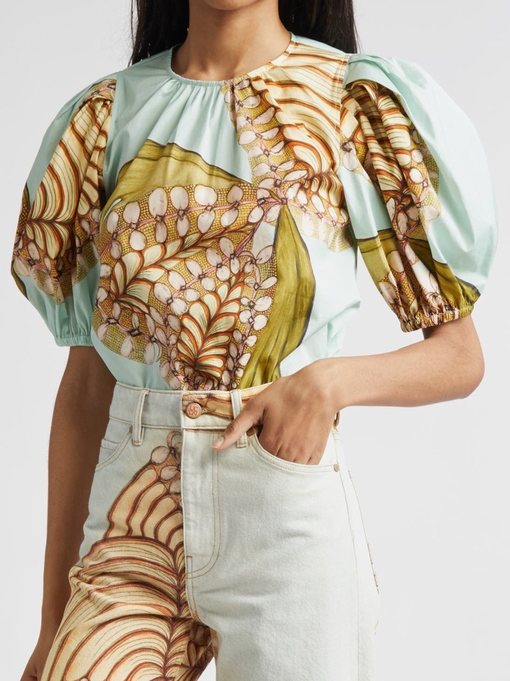 Brand NWT Ulla Johnson Ravena Puff Sleeve Top size 2 in Water Blossoms print - Picture 5 of 10